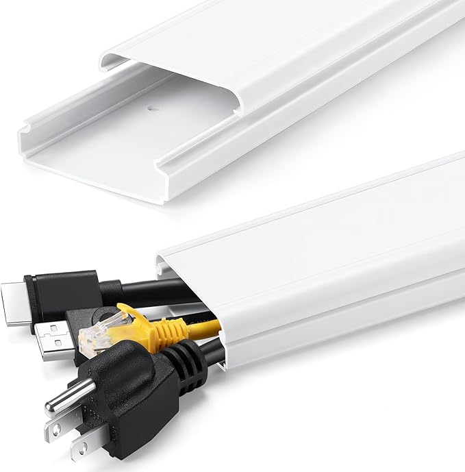 ZhiYo 34in TV Cord Hider for Wall Mounted TV, Large Cord Cover Wall, PVC Cable Management Raceway Kit, Wire Hider for Wall, White Wire Concealer 2 xL17in, W2in xH0.7in