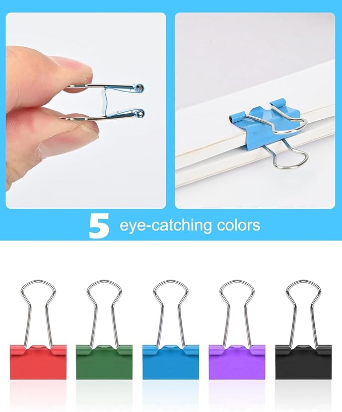 Konilaomu Small Clips Binder Clips 0.75 inch, Small Paper Clips for Office (48 Pcs) (Mixed Color)