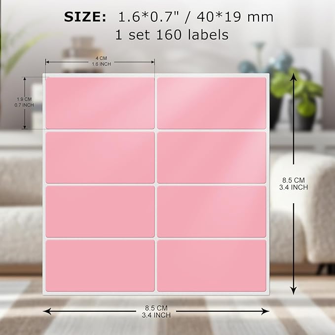 FINDAT Colored Stickers 1.57×0.75 Inch Vinyl File Folder Sticker Pink Rectangle Removable Waterproof Color Coding Moving Label for Boxes Office Inventory Labeling 160 PCS