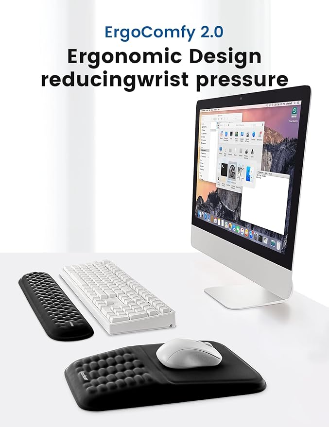 2-in-1 Keyboard & Mouse Wrist Rest Set – Ergonomic Pain-Relief Support, Memory Foam Wrist Cushion with 8° Slope & Massage Nubs, Non-Slip PU Base, Relieves Wrist Pain & Carpal Tunnel from Long Typing