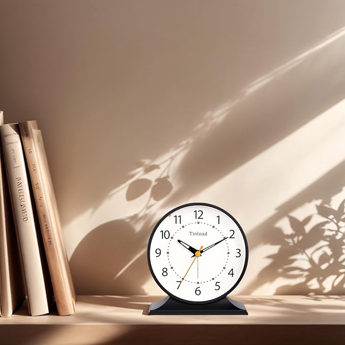 4.5" Antique Retro Analog Alarm Clock, Small Silent Bedside Desk Clock with Manual Light, Battery Operated, Snooze, for Living Room, Bedroom, Bedside, Desk(Black)