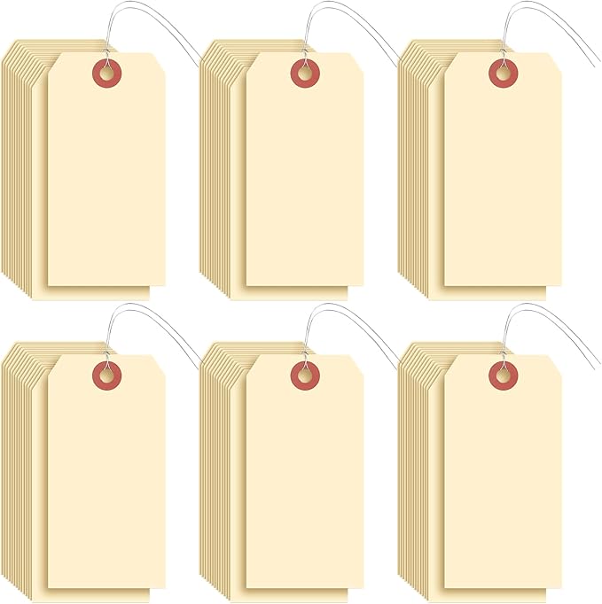 1000 Pcs Blank Manila Shipping Tags with Wire 2 3/4" x 1 3/8" Paper Hang Luggage Price Asset Gift Label Key Tags (Yellow)