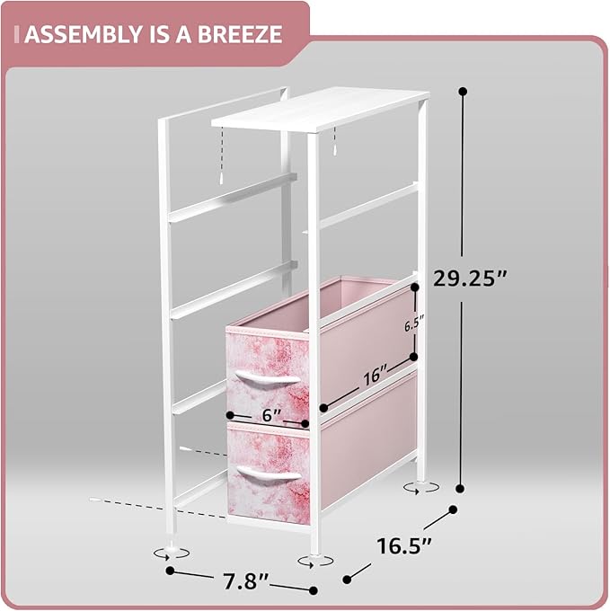 Sorbus Kids Narrow Dresser with 4 Drawers - Vertical Slim Storage Chest of Drawers with Steel Frame, Wood Top & Easy Pull Fabric Bins for Small Spaces, Closets, Bedroom, Bathroom & Laundry