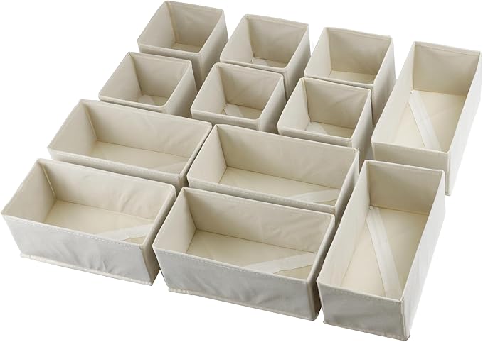 Drawer Organizer Clothes, Foldable Fabric Dresser Organizer Closet Organizers and Storage Box for Underwear,Folded Clothes,Baby Clothing,Socks,Bra,Towels,Ties(6M+6S,Beige)