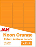 JAM PAPER Return Address Labels - Standard Mailing - 1 x 2 5/8 - Neon Orange - 120 Shipping Labels/Pack
