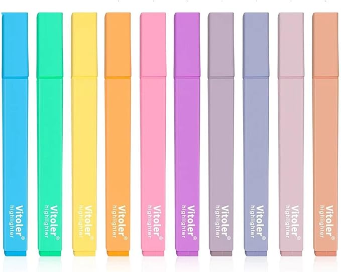 Piochoo Highlighters,10Pcs Bible Highlighters,Chisel Tip Bible Markers,Pastel Purple Highlighter for Journaling Planner Notes School Supplies, assorted colors no bleed Pens