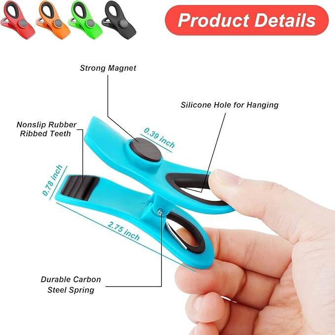 Jetmore 20 Pack Chip Clips, Bag Clips, Paper Clips, Binder Clips, Magnetic Clip for Chips and Other Food Bags, Snack, Office & Kitchen Use, Chip Clip Heavy Duty, Office Paper Clamps
