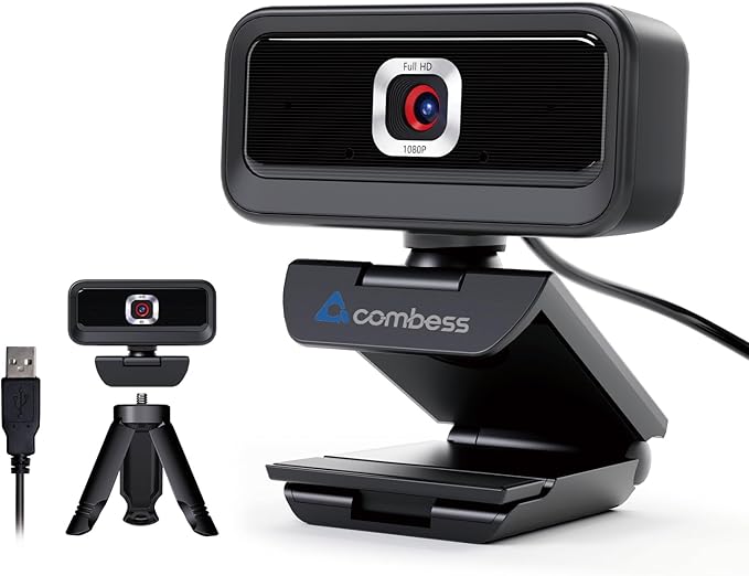 Combess Webcam for PC, Computer Camera for Desktop, 1080P Webcam with Tripod,USB Web Cam, 2 Noise Reduction Mics, Built-in Privacy Cover,Plug&Play
