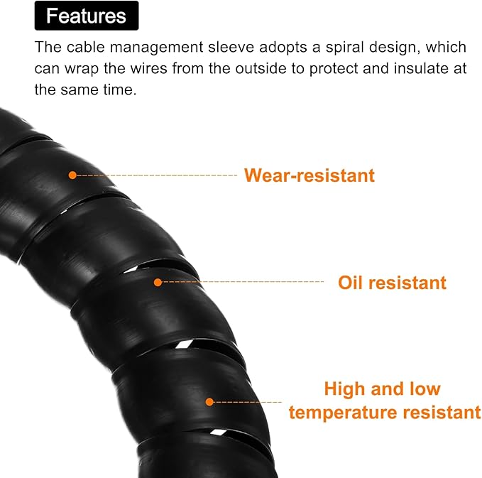 MECCANIXITY Spiral Cable Wrap 9.8ft/3.0M 35mm Cable Management Sleeve PP Insulation Cord Organizer for Computer Wire Power Cable Gas Pipe Black with Tape