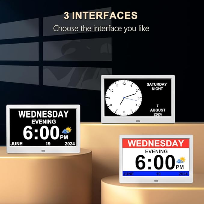 CAZOKASI Extra Large Impaired Vision Digital Alarm Clock with Day and Time for Elderly Calendar Clock Auto Dimmable Clock (10.1 Inch White)