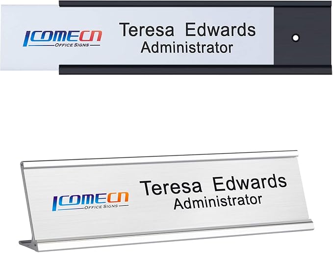 Personalized Office Name Plates Aluminum Hot Printing Add Logo Picture Custom Office Wall or Desk Name Plates 2" x 8" Image + Texts