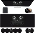 Ergonomic Keyboard Wrist Rest & Mouse Pad Wrist Rest Set, Large XXL Gaming Desk Mat 31.5"x 11.8" with Memory Foam, Easy Typing Pain Relief for Office & Home, Cute Black Cat Face