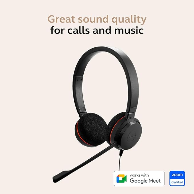 Jabra Evolve 20 Wired Headset (2025 Edition) - Dual-Ear Wired Headset for Office and Work from Home - Call Control - All Platforms - USB-C/A Connectivity - Black