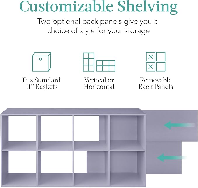 Best Choice Products Kids Bookcase 8-Cube Storage Organizer, 11in Shelf Opening, Bookshelf, Toy Storage, Customizable w/ 3 Removable Back Panels – Lavender