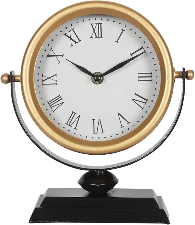 Desk Clock - Classic Vintage Clock and Decorative Shelf Decor,Silent Non-Ticking Clock with Distressed Metal Frame for Office, Living Room or Bedroom