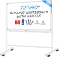 Dry Erase Board with Stand - 72x40 Double Sided Large Standing Whith Board, Mobile Whiteboard on Wheels for Home Classroom Office, Rolling Magnetic Whiteboard Easel for Meeting, Training