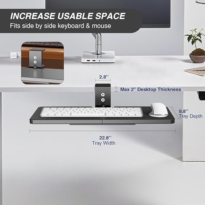 Large Under Desk Rotatable Computer Keyboard and Mouse Tray, 23 x 10 inch Extra Sturdy Desk Swivel Clamp, Ergonomic Keyboard & Mouse Tray for Typing in Home, Office Work, Black