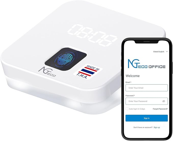 NGTeco Cloud Time Clock for Employees Small Business, Remote Control Fingerprint Time Clocks, Customization Rule Clock in Machine with Software ＆ iOS/Android App, 2.4G WiFi, No Monthly Fee, White