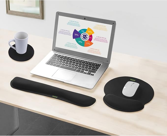 VAGAU Premium Keyboard Wrist Rest and Mouse Pad Wrist Support, Ergonomic Memory Foam Set for Office, Laptop, Mac, Computer and Gaming, Comfortable Typing &Wrist Pain Relief