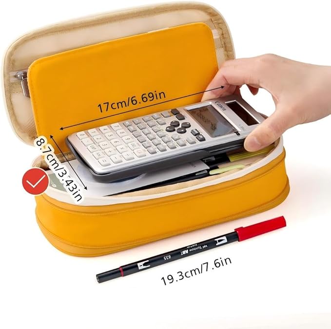 EASTHILL Big Capacity Pencil Pen Case Office College School Large Storage High Bag Pouch Holder Box Organizer Yellow Orange