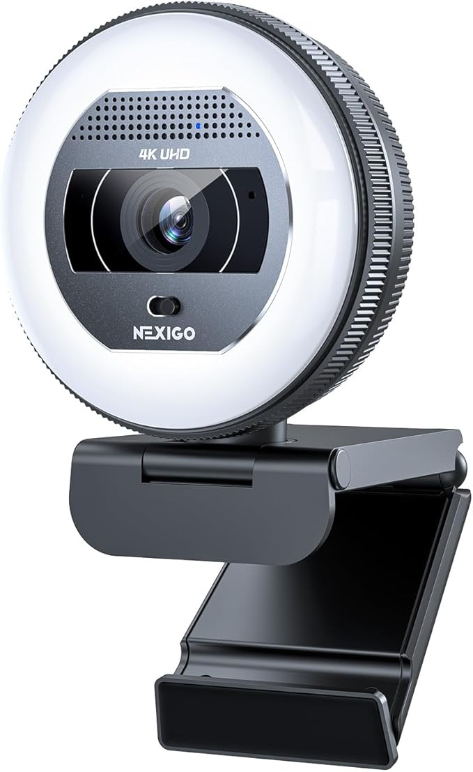 NexiGo N930E Pro, 4K Webcam with Ring Light, PDAF Autofocus, 1080P@60FPS, Dual Noise-Canceling Mics, Built-in Privacy Shutter, Web Cam for Streaming, Meeting, Gaming