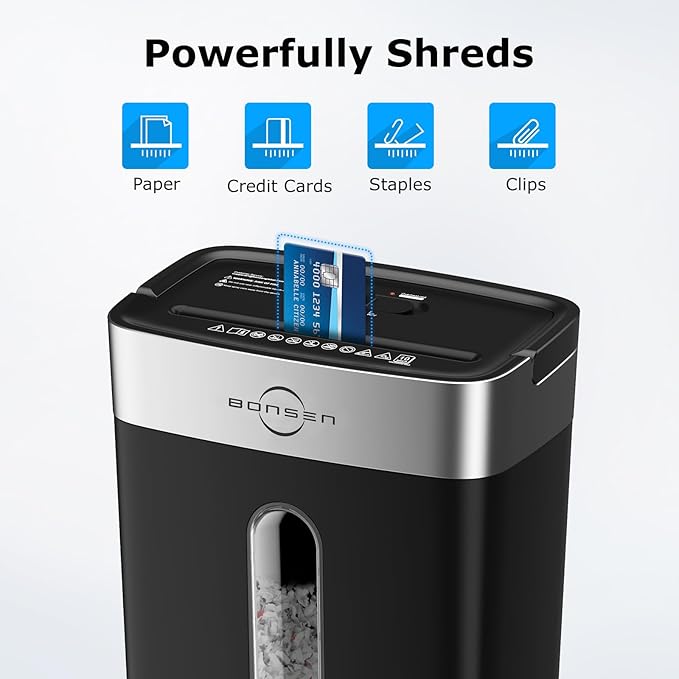 Bonsen 10-Sheet Cross Cut Paper Shredder for Home Office, P-4, Portable Handle, 4 Gallons Bin, Paper and Credit Card Shredder, Black (S3201 New Version)