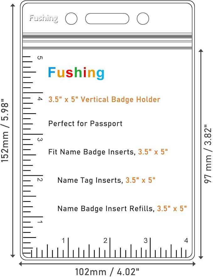 Fushing Pack of 100 Clear Plastic Vertical Badge Holders, Name Tag Holders, Card Holders (XL)