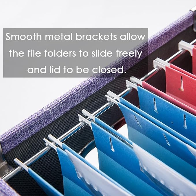 PRANDOM File Organizer Box - Set of 1 Collapsible Decorative Linen Filing Storage Hanging File Folders with Lids Office Cabinet Letter/Legal Purple (17x14x11.2 inch)