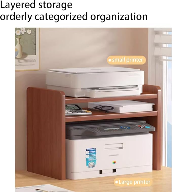 Desktop Storage Rack, Wooden Printer Stand with Compact Under Desk Shelf for Home Office Organization(Warm White,17.7 * 11.8 * 23.6in)