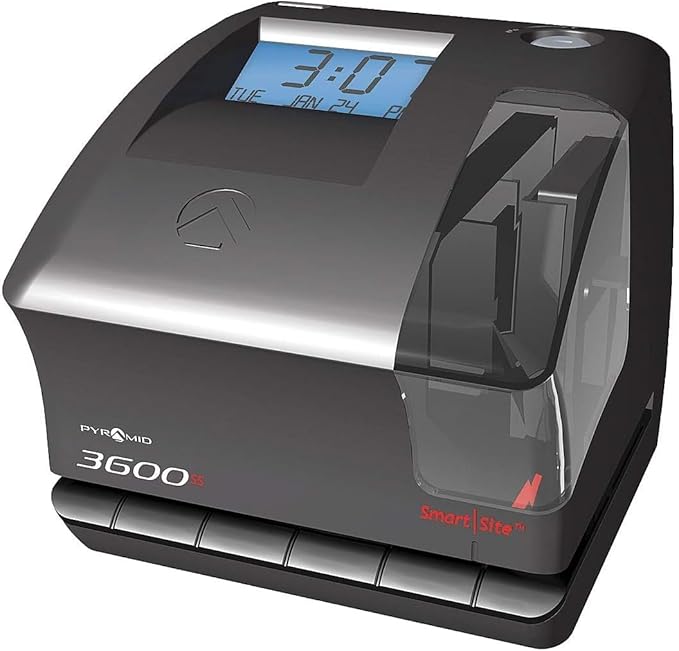 Pyramid Time Systems - 3600SS Dual Function Employee Time Clock and Document Stamp with SmartSite LED Alignment and Tri-View Window - Includes 25 Time Cards, Ribbon, 2 Security Keys