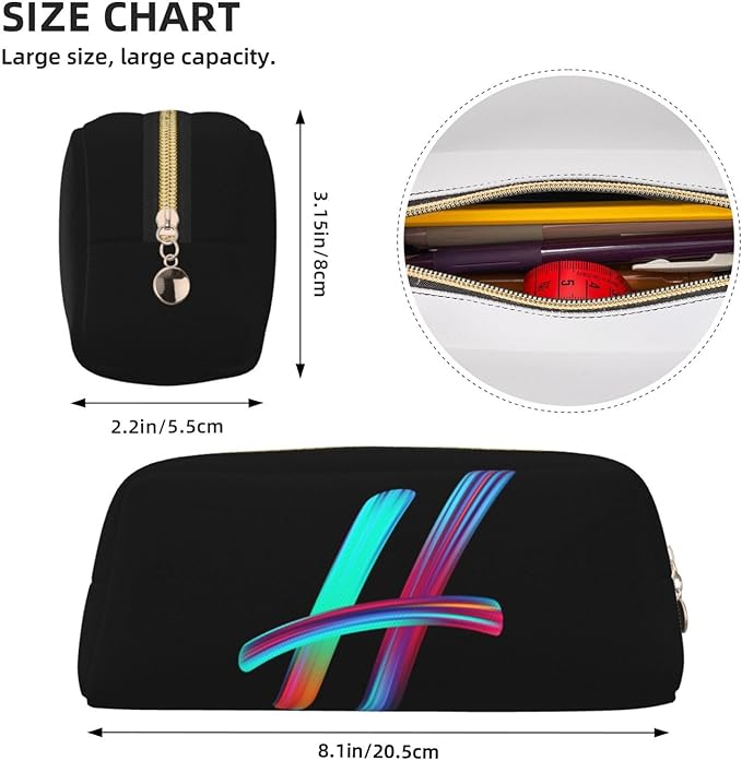 Cute Initial Pencil Case for Kids Simple Leather Pencil Pouch for Boys Girls Letter Design Pencil Box Pen Bag Pencil Pouch Office Stationery Organizer, Rainbow Letter H