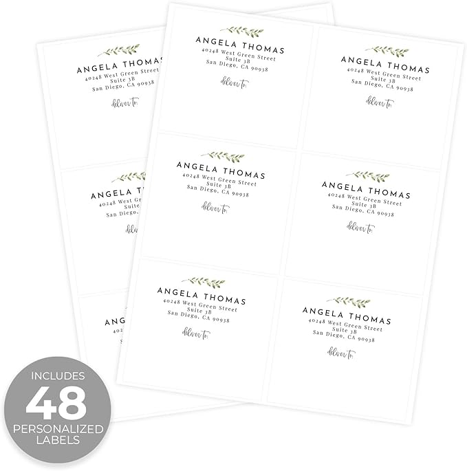 Custom Greenery Shipping Labels / 48 Personalized Address Labels/ 4" x 3½" Mailing Stickers/Made in USA