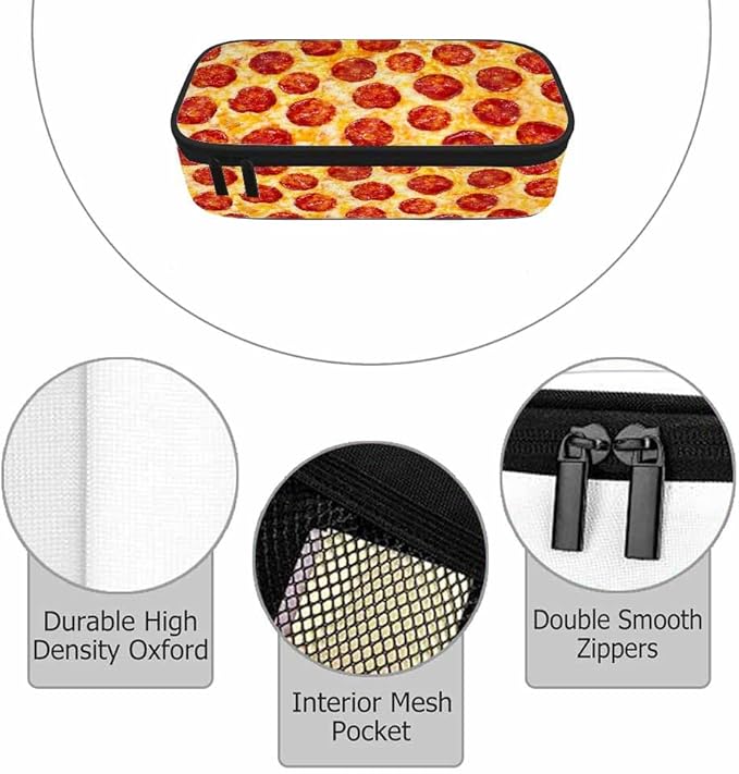 Cheese Pizza Pencil Case Fantasy Delicious Food Circle Pencil Bag Pouch Box Organizer for College Student Teen Adults