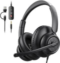 EKSA H8 USB Headset with Microphone for Work, Stereo Wired Computer Headphones with Mic Noise Cancelling, in Line Controls, 3.5mm Jack USB-C/A Over-Ear Headset for PC Laptop Office Call Center Teams
