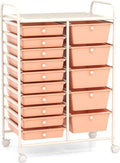 ARLIME 15-Drawer Storage Cart, 15 Drawer Trolley, Rolling Organizer Cart, Scrapbook Paper Organizer, Suitable for Office and School, Rolling Office Storage Tools (Peach)