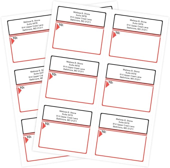 Personalized Red and Black Shipping Labels / 3.5 x 4 inches/Set of 48 Labels