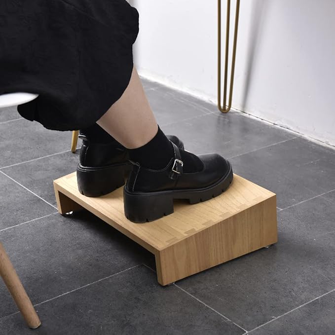 KIRIGEN Adjustable Under Desk Footrest - Natural Wood Ergonomic Foot Rest for Home and Office Desk Chair - Wooden Foot Nursing Stool for Posture Support,TT-NA