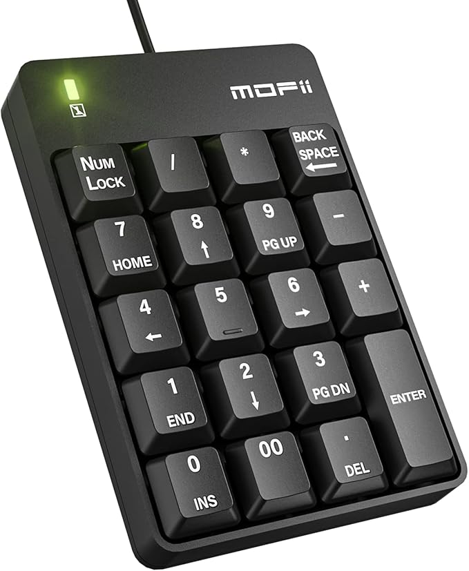 MOFII Wired Number Pad Numeric Keypad Silent 19 Keys USB Numpad, Portable Financial Accounting Keyboard 10 Key for Laptop/Computer/PC/Notebook/Surface Pro - Black