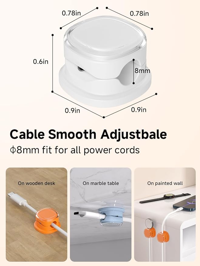 Magnetic Cable Clips, Adjustable Cord Holder Management, Adhesive Wire Keeper Organizer for Home Office Desk Phone PC Car Wall Desktop Nightstand Appliance (9-PCS White_Orange_Blue)