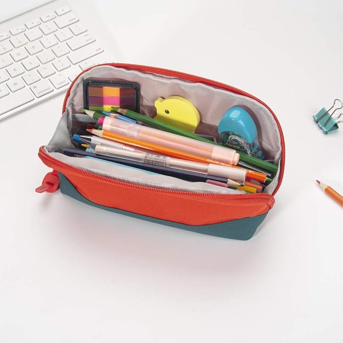 Sooez Wide-Opening Pencil Pen Case, Lightweight & Spacious Pencil Pouch Zipper Stationery Bag, Aesthetic Supply with Triangular Design for Adults, Orange