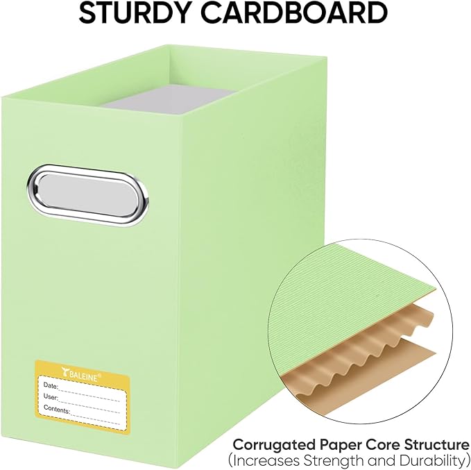 BALEINE File Organizer Box, Cardboard File Folder Organizer with Handle for Letter Size, Portable Collapsible Hanging Filing Box for Home Office Document Storage (2 Pack, Green)