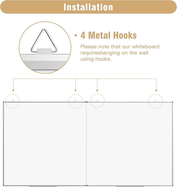 96"X 48" Large Magnetic Dry Erase Whiteboard, Removable Wall Hanging Board with 4 Pens & 1 Dry Erasers & 6 Magnets, Sliver Aluminum Frame White