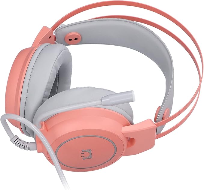 ChiweiJ Head Mounted Gaming Headset with 50mm Speaker Unit, Over Ear Stereo Headphone, 360° All Round Pointing Bendable Microphone, USB 7.1 Surround Sound for PC Gaming and Music Listening (Pink)
