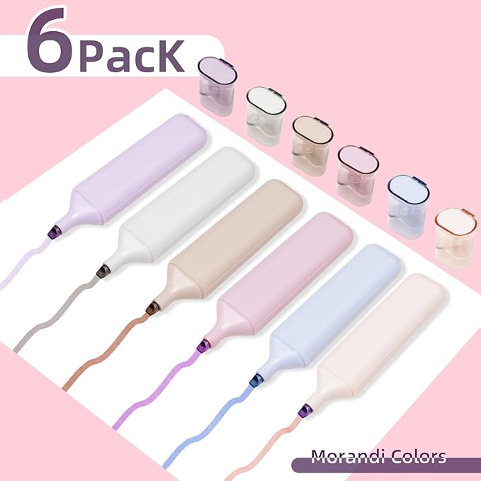Dacono Pastel Highlighter Set, Chisel Tip, Tank Style, 6 Pack Morandi Colors, Cute No Bleed Bible Highlighter, with Large Ink Reservoir for Extra Long Marking Performance, Back to School Supplies