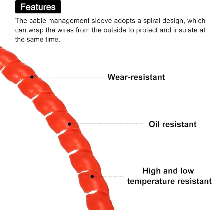 MECCANIXITY Spiral Cable Wrap 9.8ft/3.0M 8mm Cable Management Sleeve PP Insulation Cord Organizer for Computer Wire Power Cable Gas Pipe Red with Tape