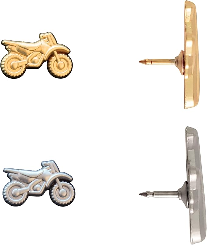 Dirt Bike Push Pins - Silver Dirt Bike Map Pins for Cork Boards, Maps, or Lapel Use - Designed in USA - Set of 10