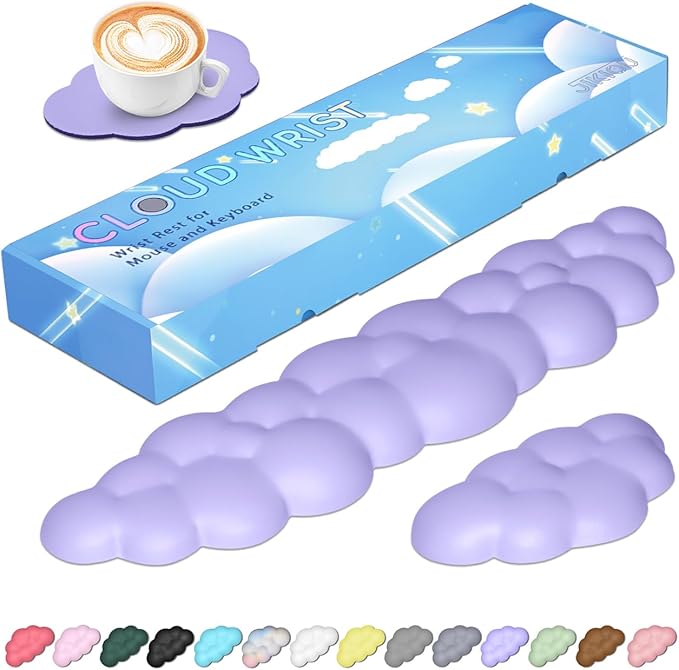JIKIOU Upgrade Leather Cloud Keyboard Wrist Rest, Cloud Wrist Rest with Non-Slip PU Base, Comfortable Memory Foam Wrist Rest for Computer Laptop Mac Gaming Office and Pain Relief Christmas Wish Gift