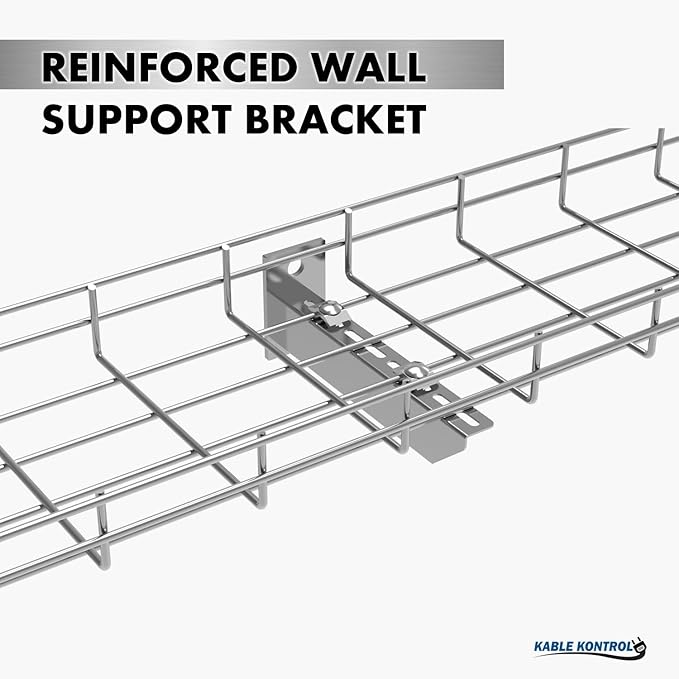 Kable Kontrol Stainless Steel Reinforced Bracket – 6” Width - Wire Mesh Tray Cable Management Rack Cords Organizer Cable Basket, NEC Approved for Network, Fiber Optic, Cabling Accessory