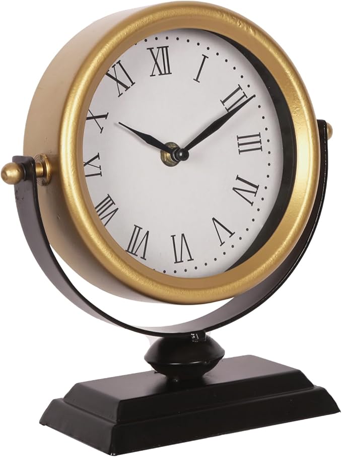 Desk Clock - Classic Vintage Clock and Decorative Shelf Decor,Silent Non-Ticking Clock with Distressed Metal Frame for Office, Living Room or Bedroom