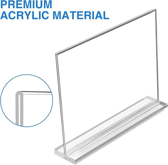 10 Pack Acrylic Sign Holder 8.5 x 11 Horizontal, Double-Sided Stand up Table Top Sign Holders, Clear Acrylic Picture Frame Menu Flyer Paper Holder Display Stand for Office Business Store Wedding Party